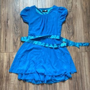 Blue Airy Dress with Satin Like Sash